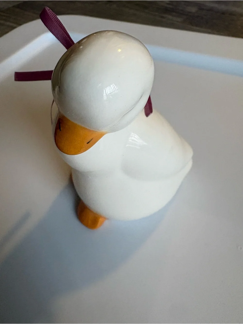 Ceramic White goose Figurine with ribbon
